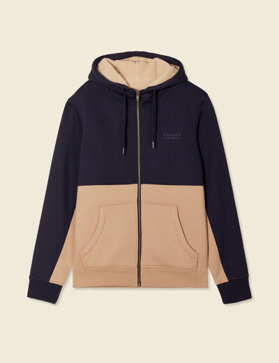 Sweat zippé à capuche beige homme
