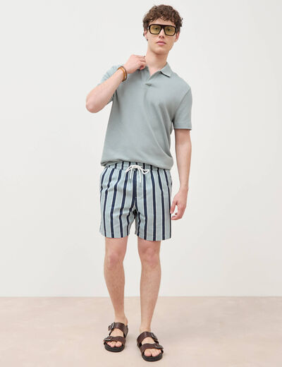 Maillot de bain ray&eacute; doubl&eacute; bleu gris homme