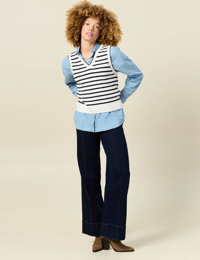 Pull sans manches col en V ecru femme