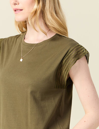 T-shirt manches courtes vert kaki femme