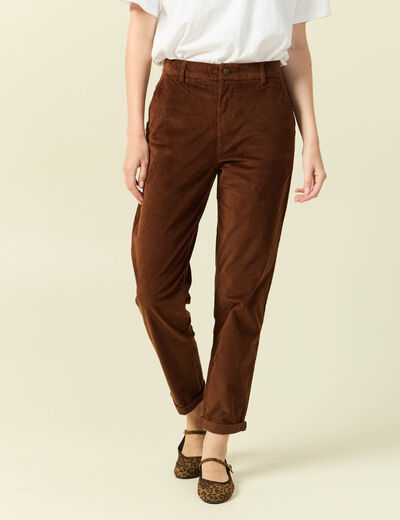 Pantalon large 7/8&egrave;me taille haute marron fonc&eacute; femme