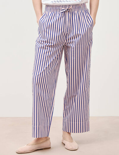 Pantalon large taille haute en coton blanc femme