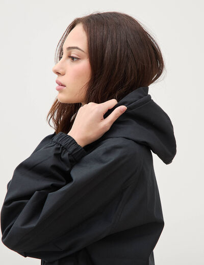Parka oversize d&eacute;perlante &agrave; capuche noir femme