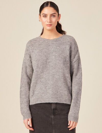 Pull manches longues ajouré gris femme