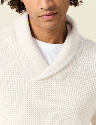 Pull manches longues col châle ecru homme