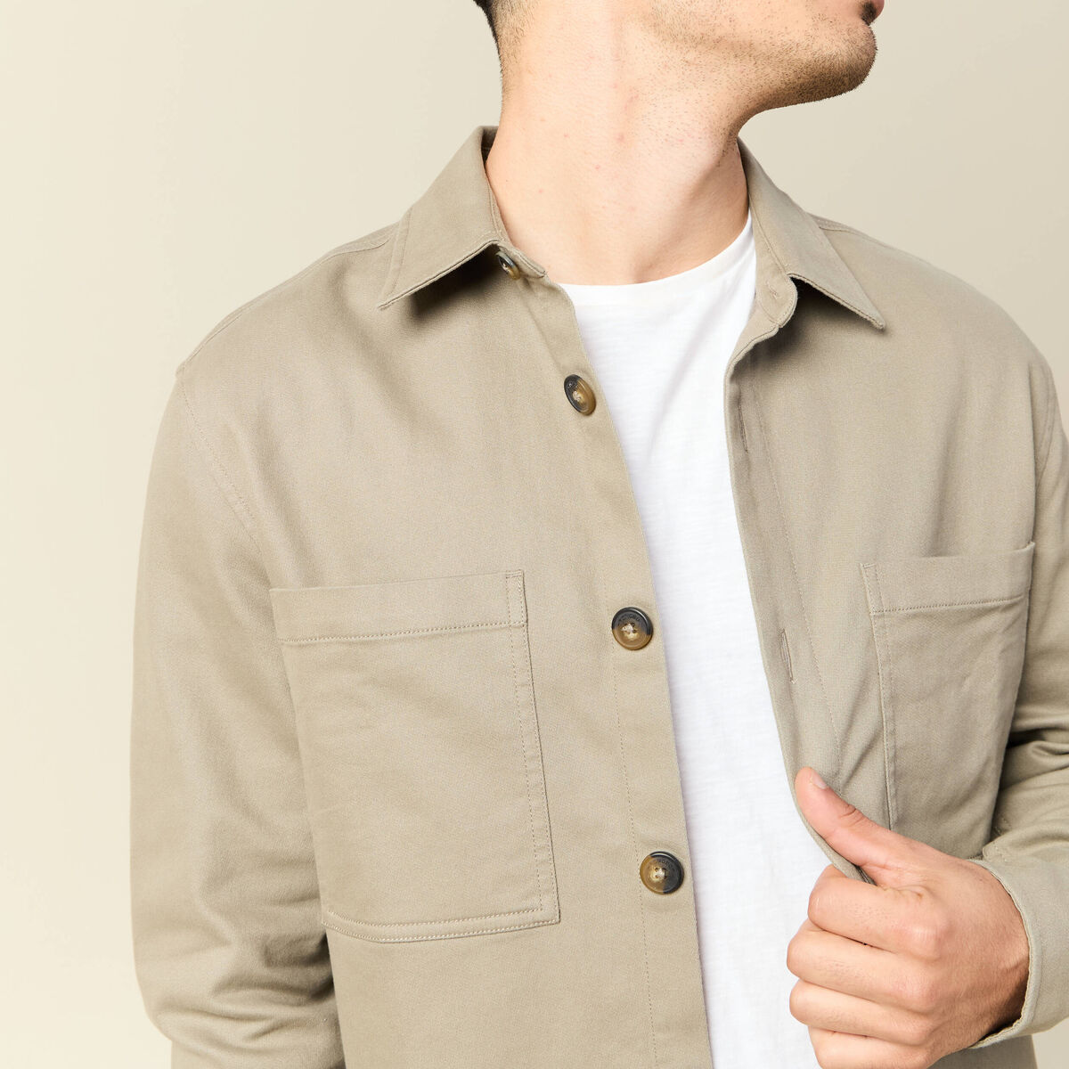 Surchemise manches longues vert kaki homme