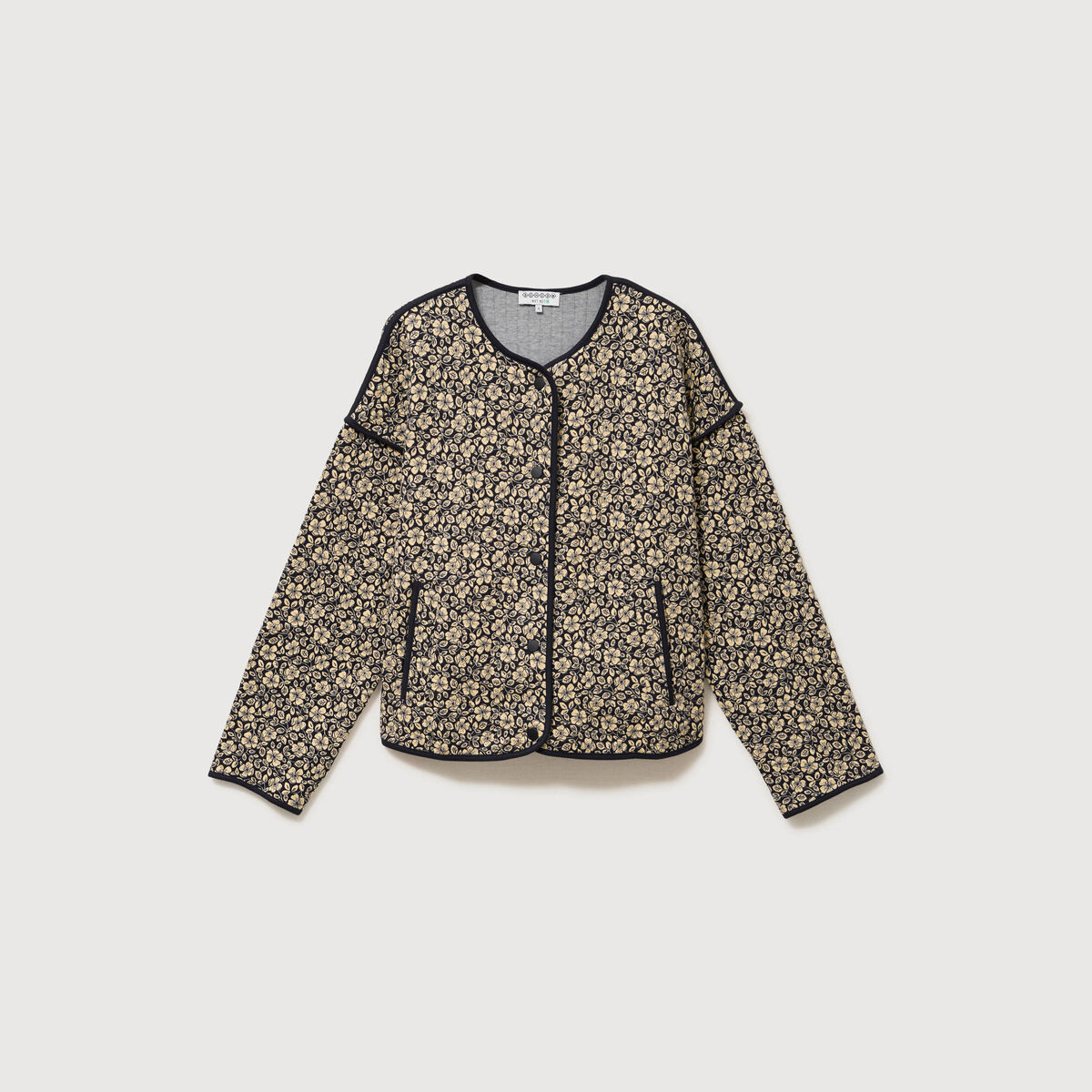 Veste droite manches longues col rond noir femme