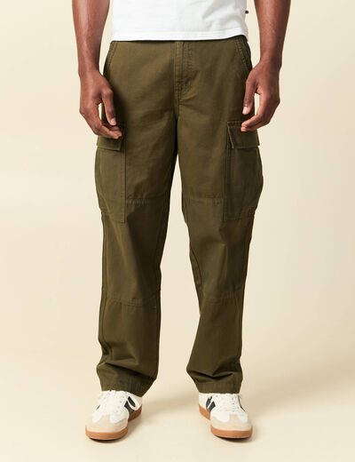 Pantalon cargo battle bi-mati&egrave;re coton vert kaki homme