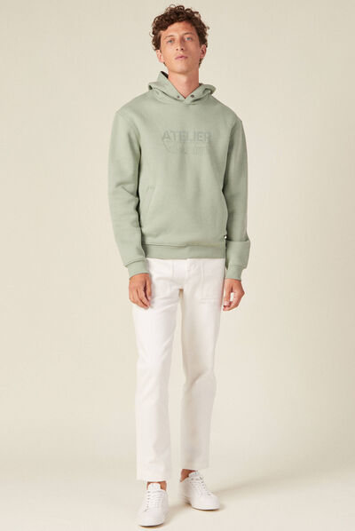 Sweat à capuche vert olive homme