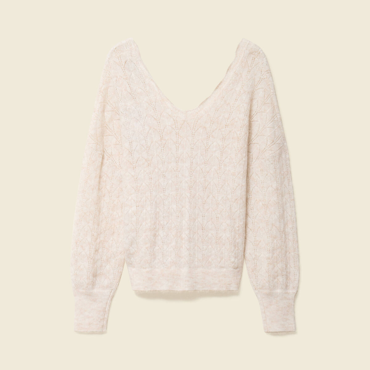 Gilet ajour&eacute; col V manches longues ecru femme