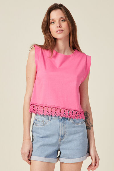 Débardeur bretelles larges rose fushia femme
