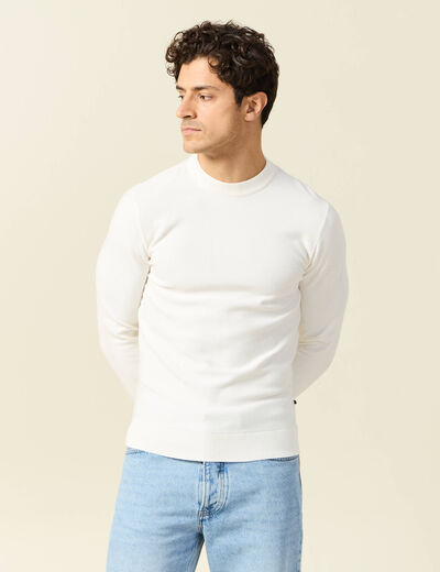 Pull col rond manches longues ecru homme
