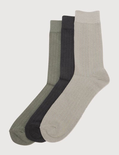 Lot de 3 paires chaussettes hautes vert kaki homme