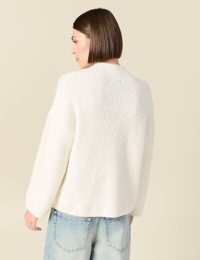 Pull manches longues col montant ivoire femme