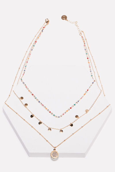 Collier multirangs multicolore femme