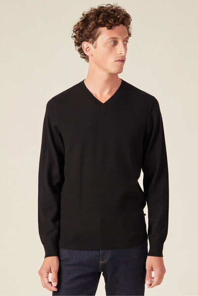 Pull col en V éco-responsable noir homme
