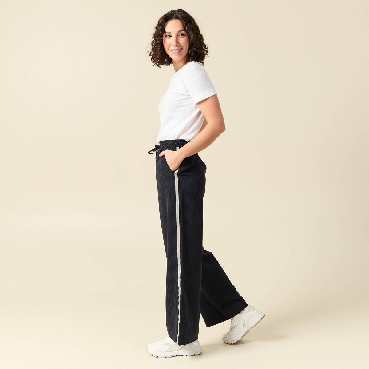 Pantalon taille haute bleu marine femme