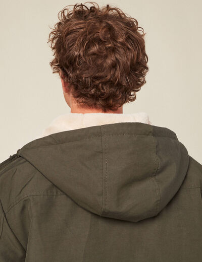 Parka droite à capuche vert kaki homme