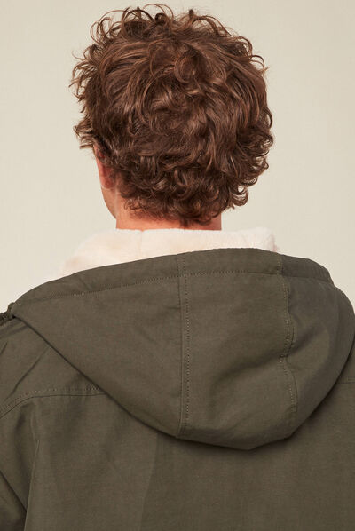 Parka droite à capuche vert kaki homme