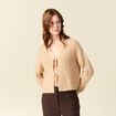 Gilet col V manches longues n&oelig;uds beige femme