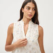 Blouse droite sans manches col montant bleu femme