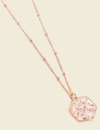 Collier pendentif en résine rose pastel femme