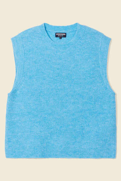 Pull sans manches bleu femme
