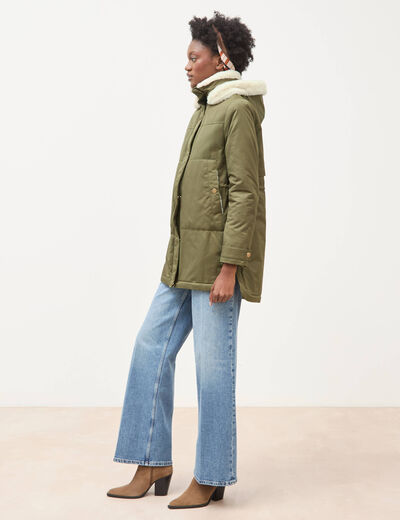 Parka droite &agrave; capuche vert kaki femme