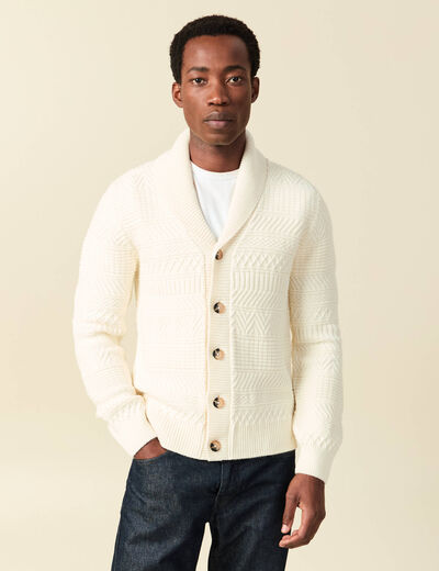 Gilet manches longues col ch&acirc;le ecru homme