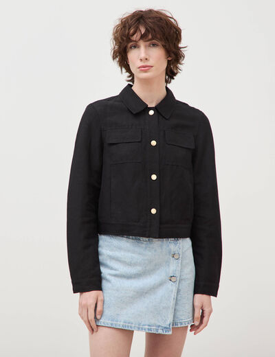 Veste courte boutonn&eacute;e noir femme