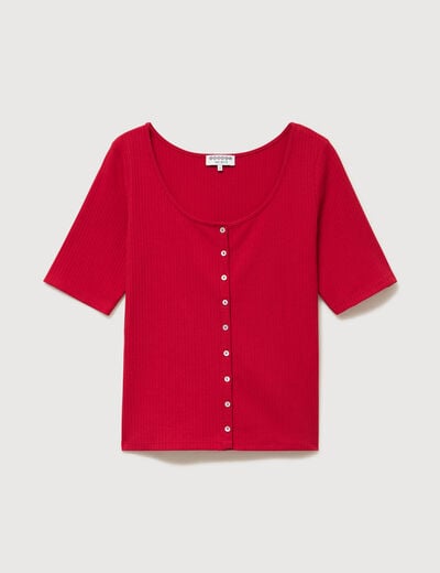 T-shirt c&ocirc;tel&eacute; ajust&eacute; manches courtes rouge femme