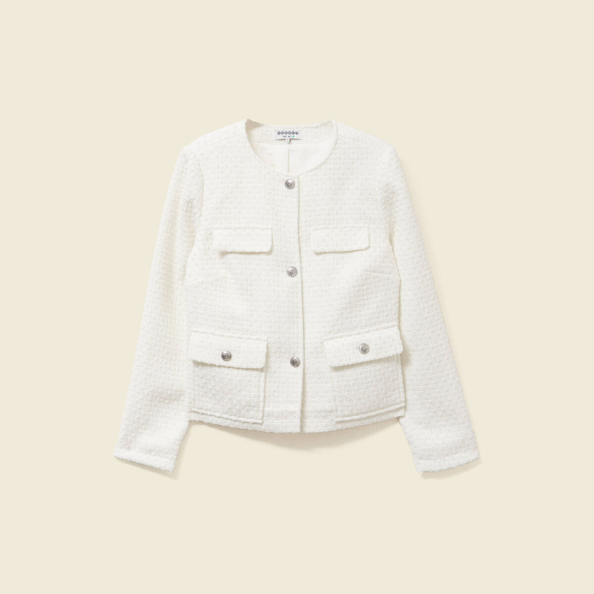 Veste tweed manches longues doublée ecru femme