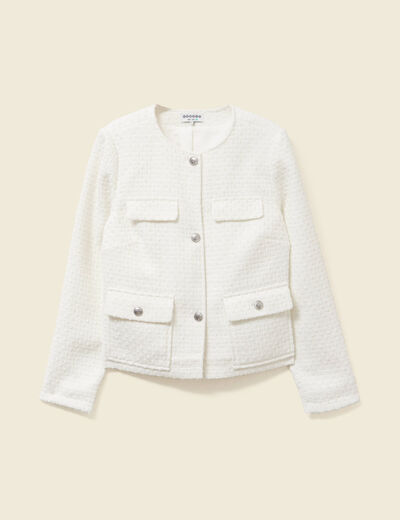 Veste tweed manches longues doublée ecru femme