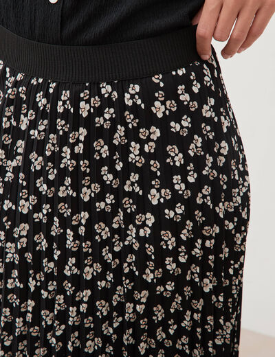 Jupe longue droite pliss&eacute;e noir femme