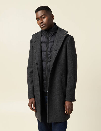 Manteau ajust&eacute; boutonn&eacute; gris fonc&eacute; homme