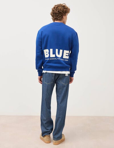Sweat droit col rond manches longues bleu electrique homme