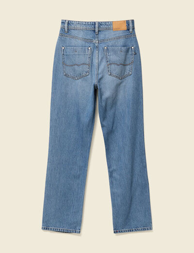 Jeans straight taille haute 7/8ème bleu femme
