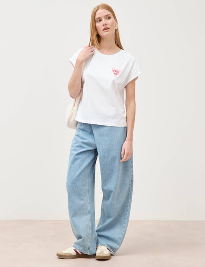T-shirt droit col rond manches courtes blanc femme