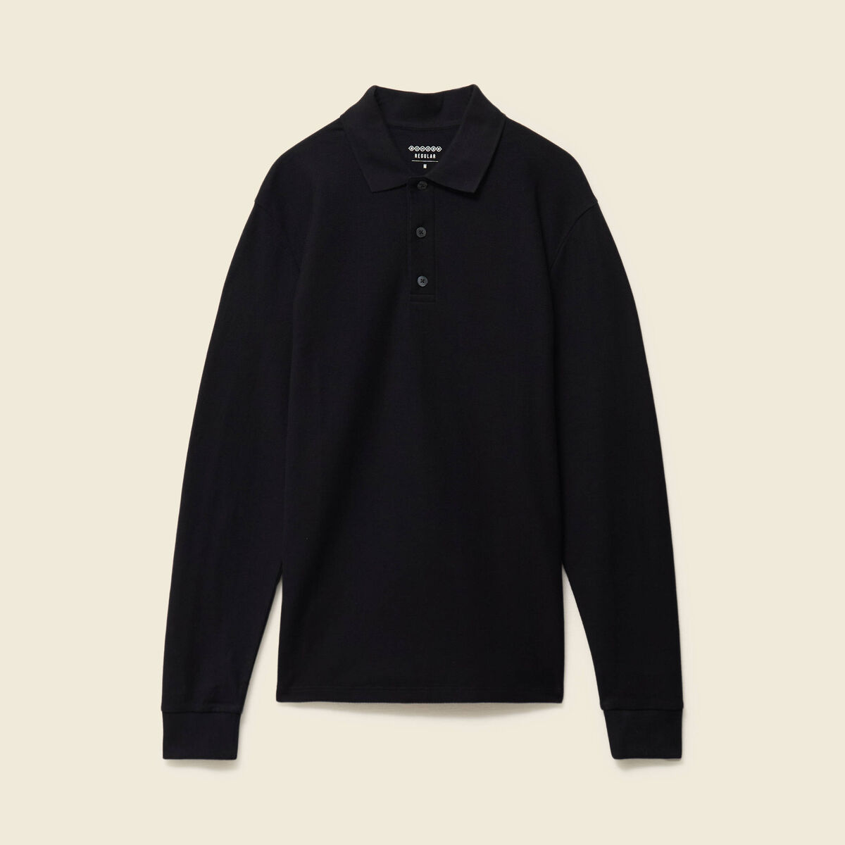 Polo manches longues en coton noir homme