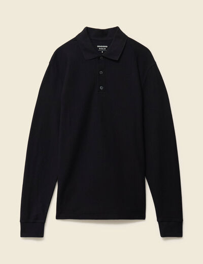 Polo manches longues en coton noir homme