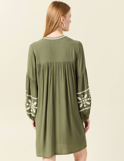 Robe brodée éco-responsable vert kaki femme