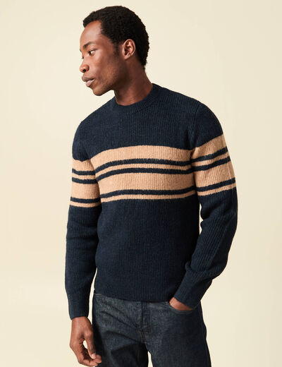 Pull manches longues col rond bleu marine homme