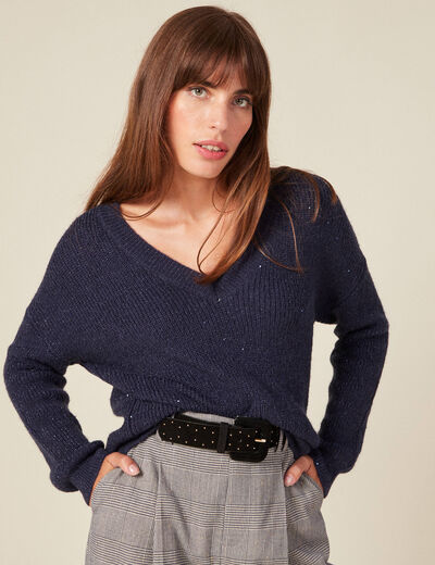 Pull éco-responsable bleu marine femme