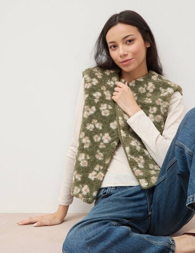 Gilet sans manches r&eacute;versible vert kaki femme