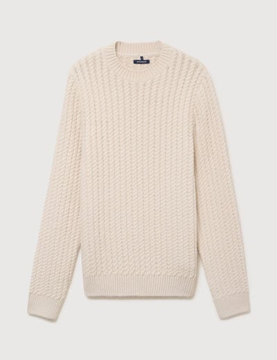 Pull col rond manches longues ecru homme
