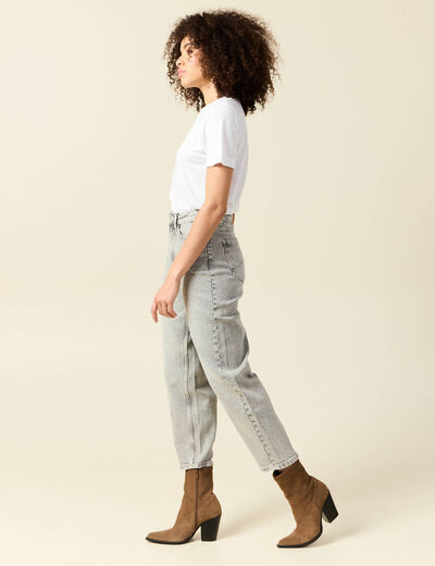 Jeans barrel slouchy taille haute 7/8ème denim gris clair femme