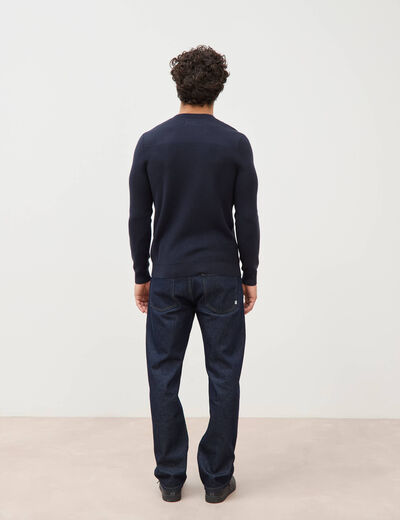 Pull manches longues col rond bleu marine homme