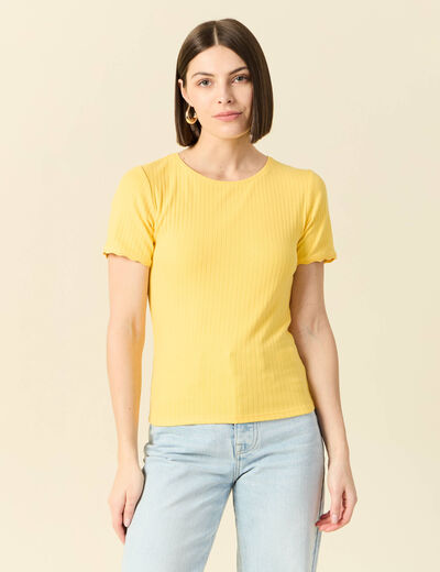 T-shirt manches courtes côtelé jaune femme