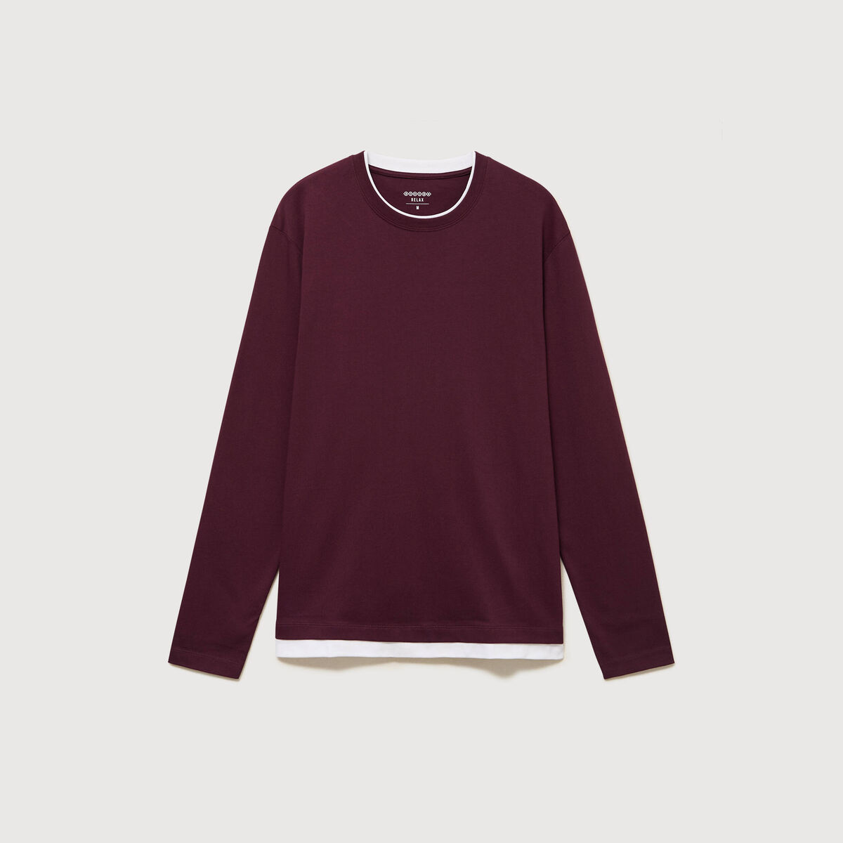T-shirt droit col rond manches longues prune homme