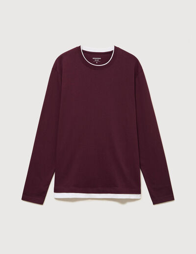 T-shirt droit col rond manches longues prune homme